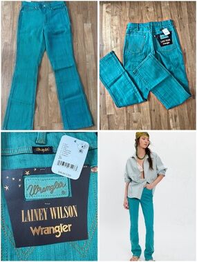 WRANGLER x LAINEY WILSON BOOT HUGGER JEANS; size 29 turquoise via Free People